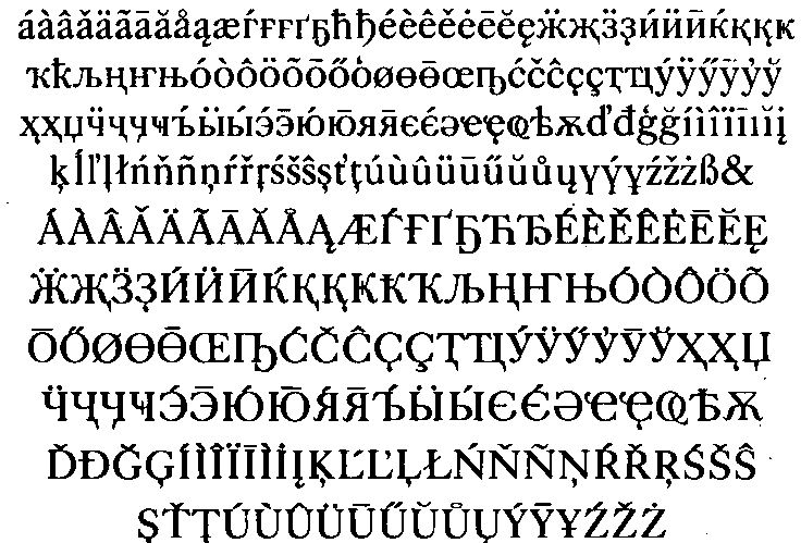 Комплект букв алфавитов народов СССР, построенных на русской графической основе